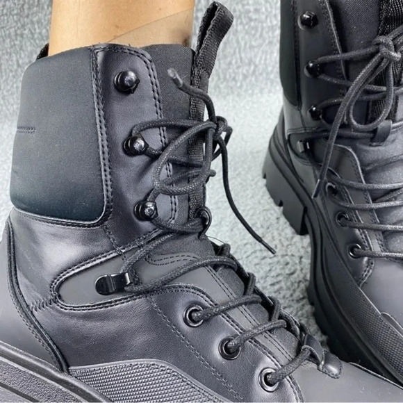 ZARA CHUNKY Ankle Womens‎ 9 Boots Black Combat Shoes Lace Up Platform Wedge - Picture 13 of 16